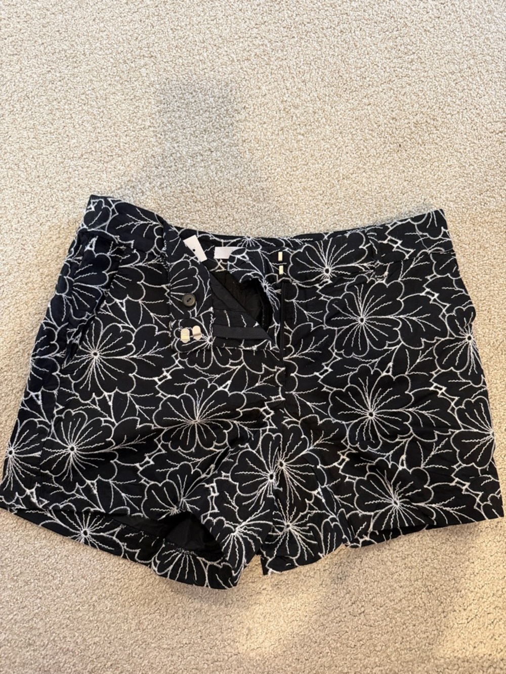 LOFT Black Shorts with White Floral Embroidery